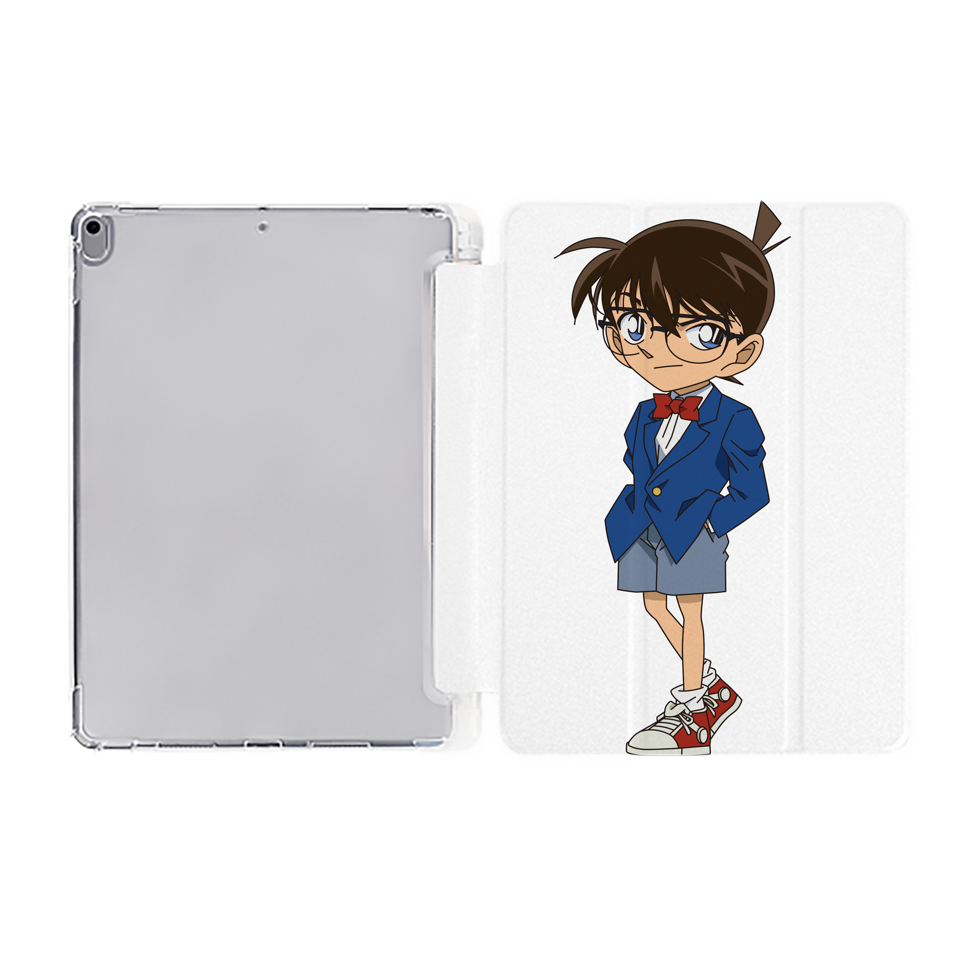 （画像用） 名探偵コナン 江戸川 コナン Detective Conan Conan Edogawa IPad ケース ペン収納付き 三つ折りスタンド PUレザー×シリコン 対応機種9.5/10.5/10.9インチ